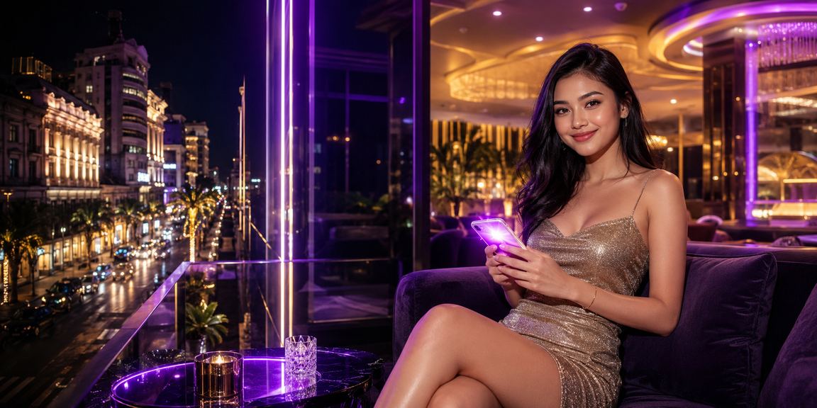 Suasana platform hiburan digital dengan lampu neon yang mencerminkan keamanan dan privasi pengguna